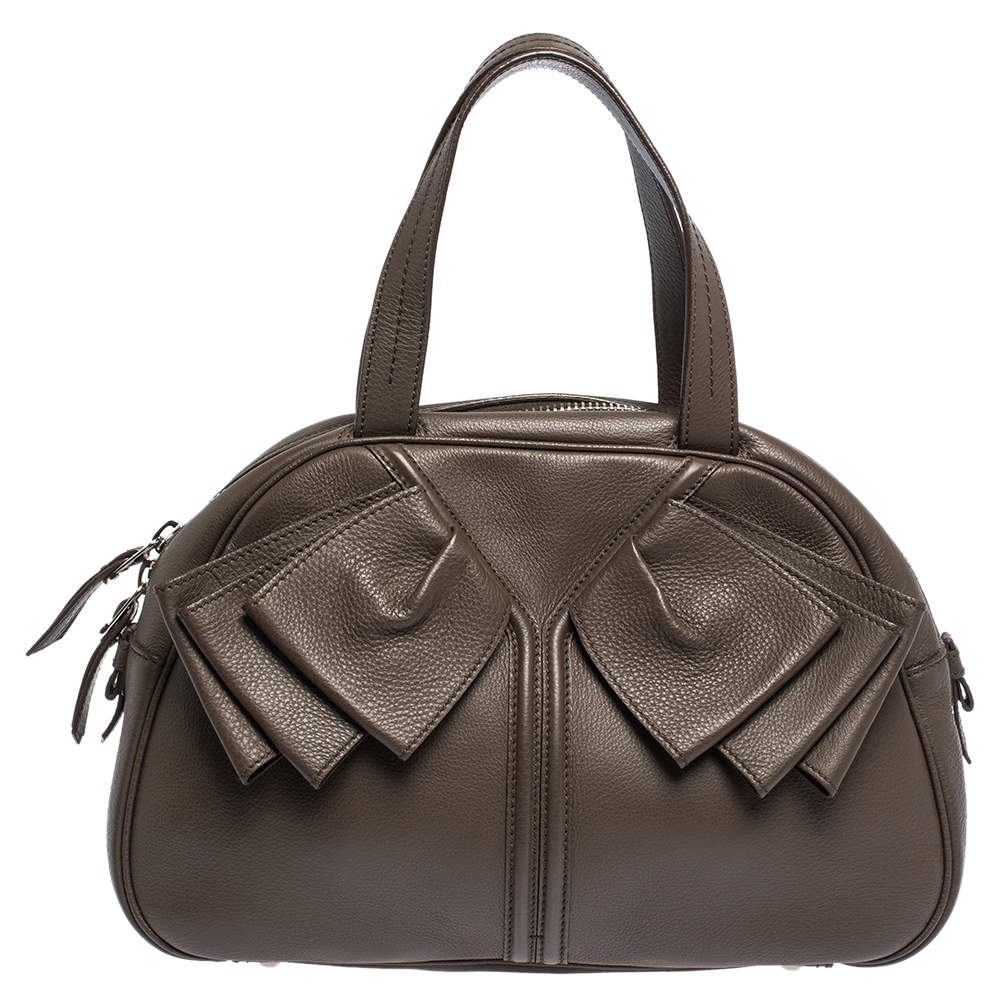 Pre Owned Yves Saint Laurent Brown Leather Obi Bow Satchel