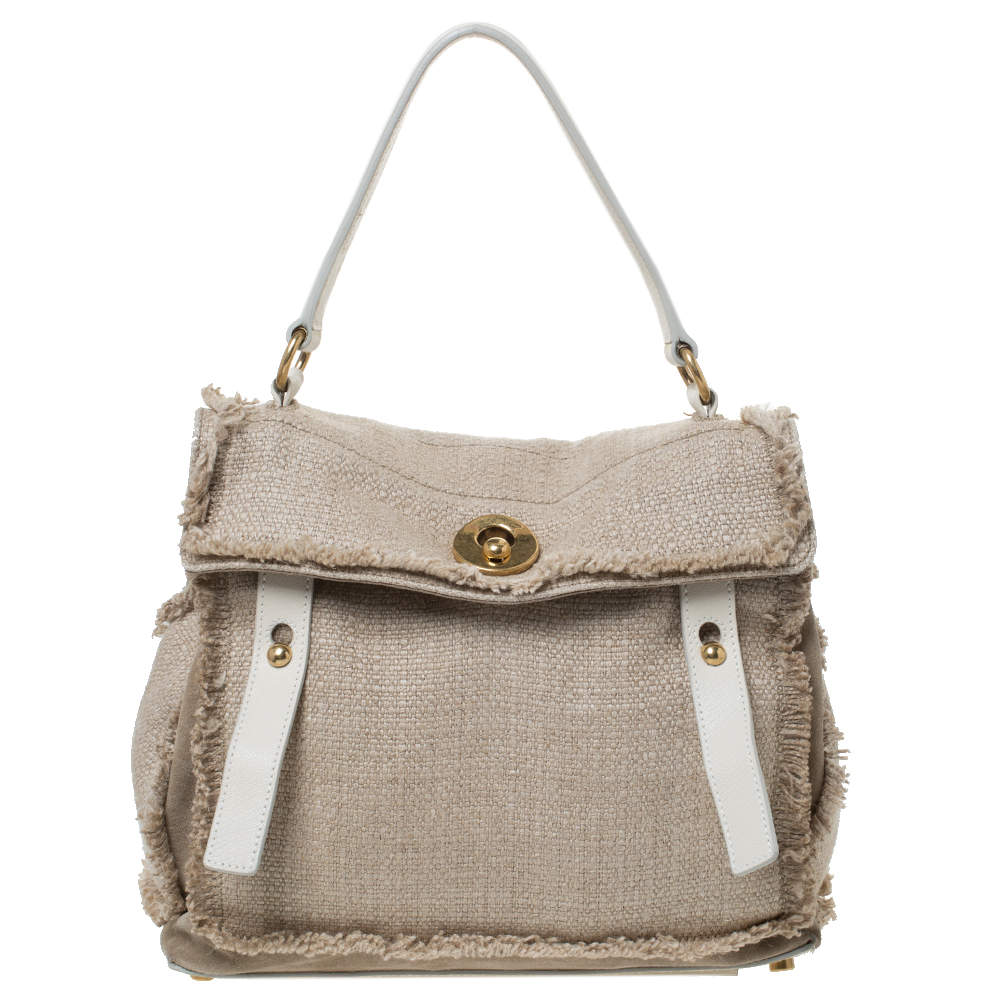 مملوكة مسبقًا Saint Laurent Paris Beige/White Fabric/Suede and Leather Medium Muse Two Satchel