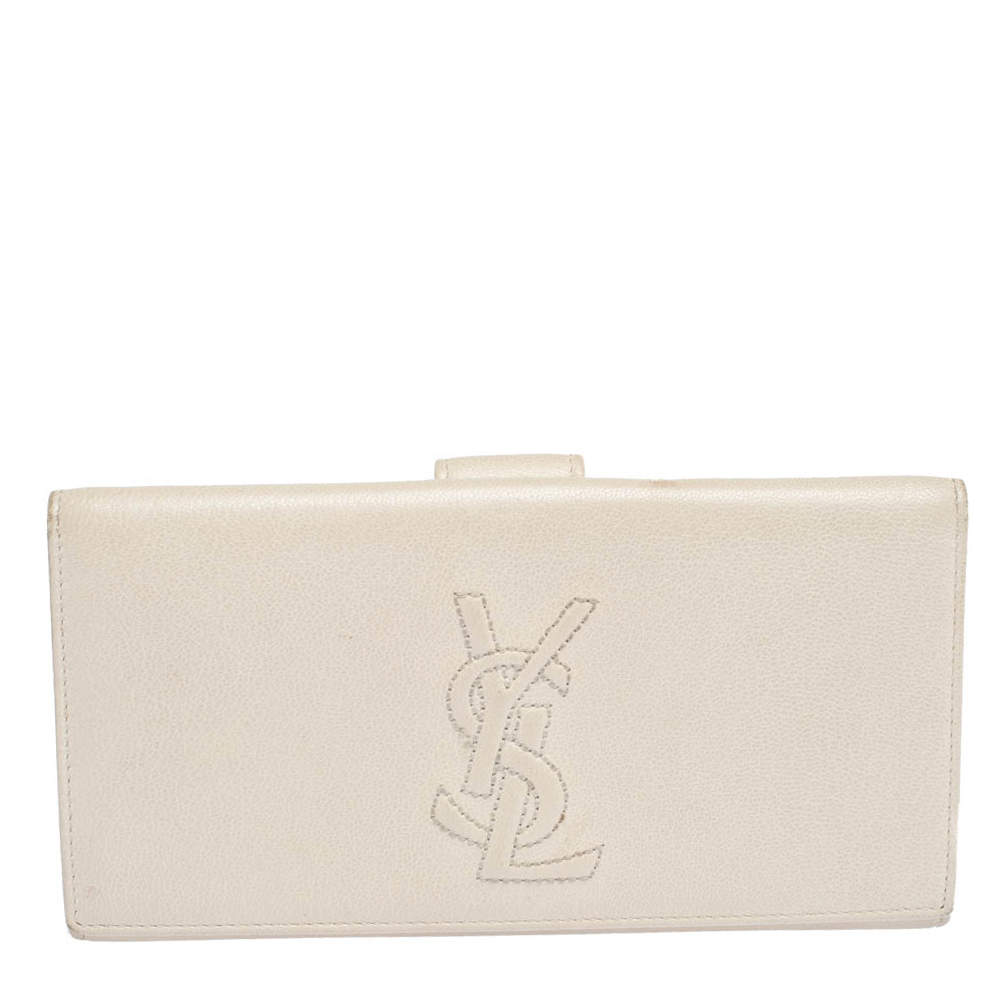Pre Owned Yves Saint Laurent White Leather Belle De Jour Flap Wallet