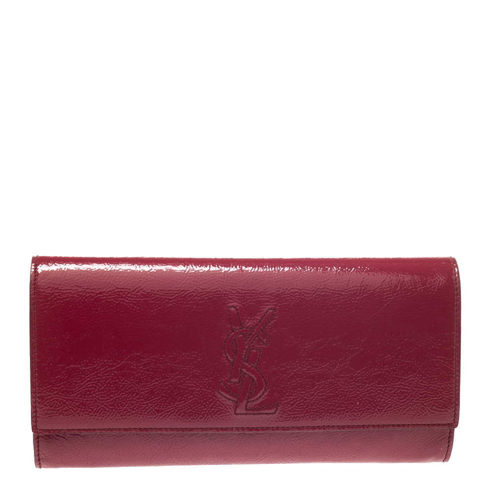مملوكة مسبقًا Saint Laurent Dark Pink Patent Leather  Belle De Jour Clutch