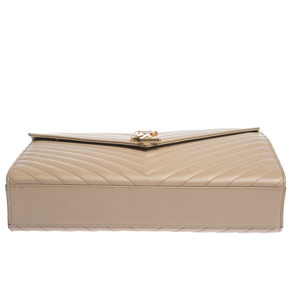 Saint Laurent Beige Chevron Quilted Leather Monogram Envelope Shoulder Bag  at 1stDibs