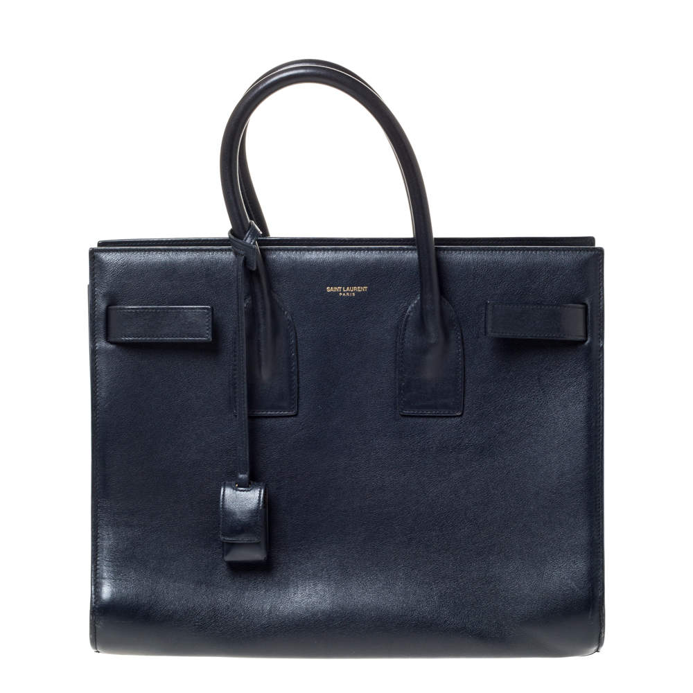 Pre Owned Saint Laurent Midnight Blue Leather Large Classic Sac De Jour Tote