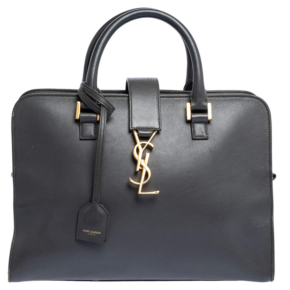 dark grey leather handbag