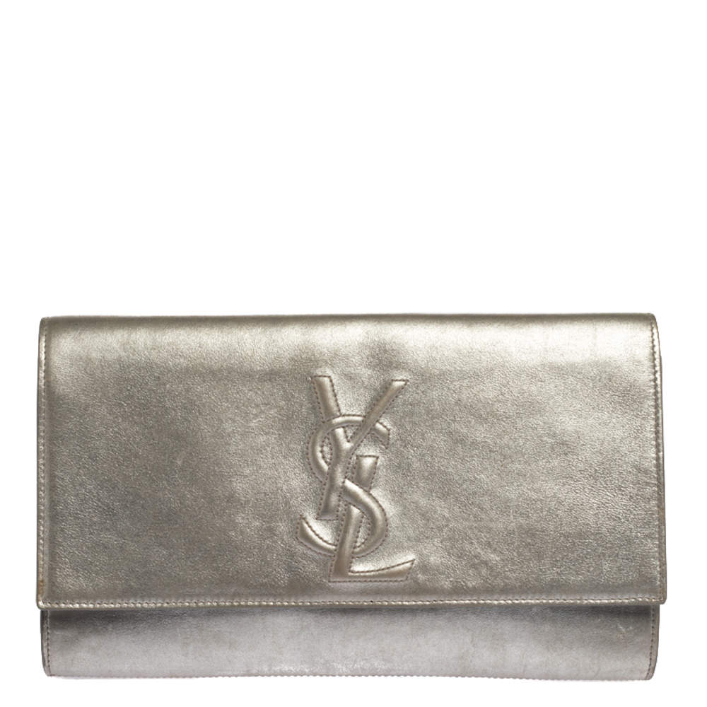 مملوكة مسبقًا Saint Laurent Metallic Silver Leather Belle De Jour Flap Clutch