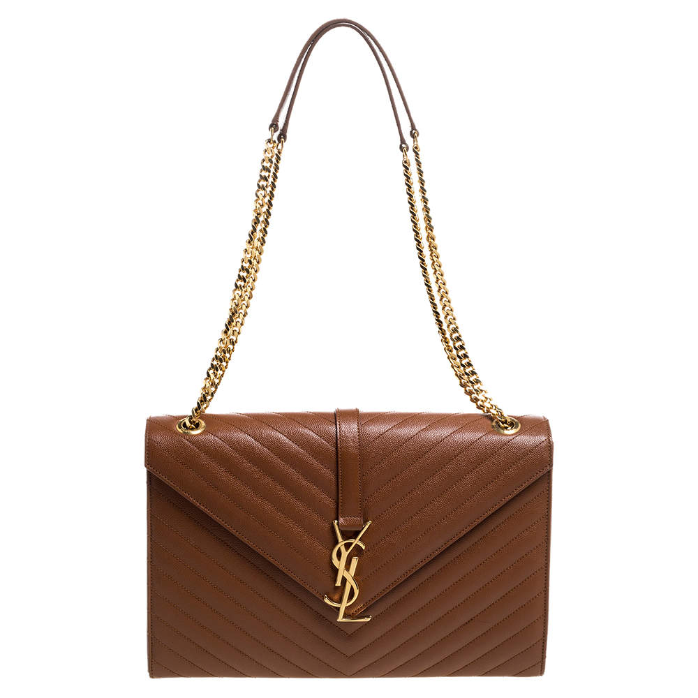 Pre Owned Saint Laurent Tan Matelasse Leather Large Cassandre Flap Bag