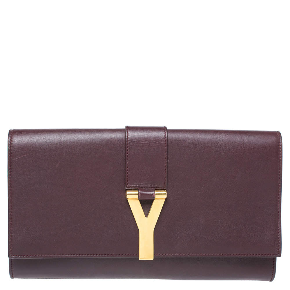 Pre Owned حقيبة كلتش سان لوران لايغن Y جلد عنابى 