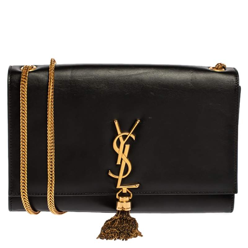 Pre Owned Saint Laurent Black Leather Medium Kate Tassel Shoulder Bag