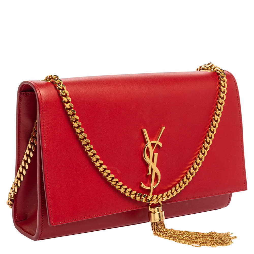 Auth SAINT LAURENT PARIS Kate Small 470429 Red Leather Shoulder Bag