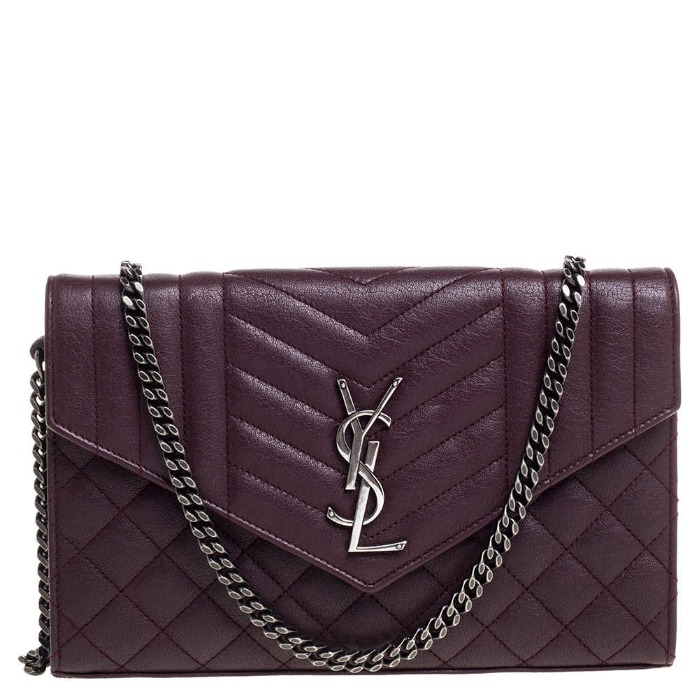 Saint Laurent Burgundy Tri Quilted Leather Monogram Envelope Wallet on  Chain Saint Laurent Paris