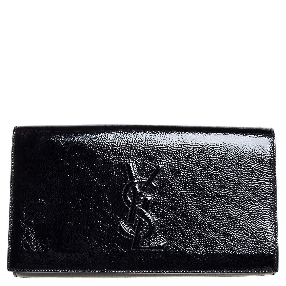 مملوكة مسبقًا حقيبة كلتش سان لوران بل دو جور جلد لامعة سوداء 