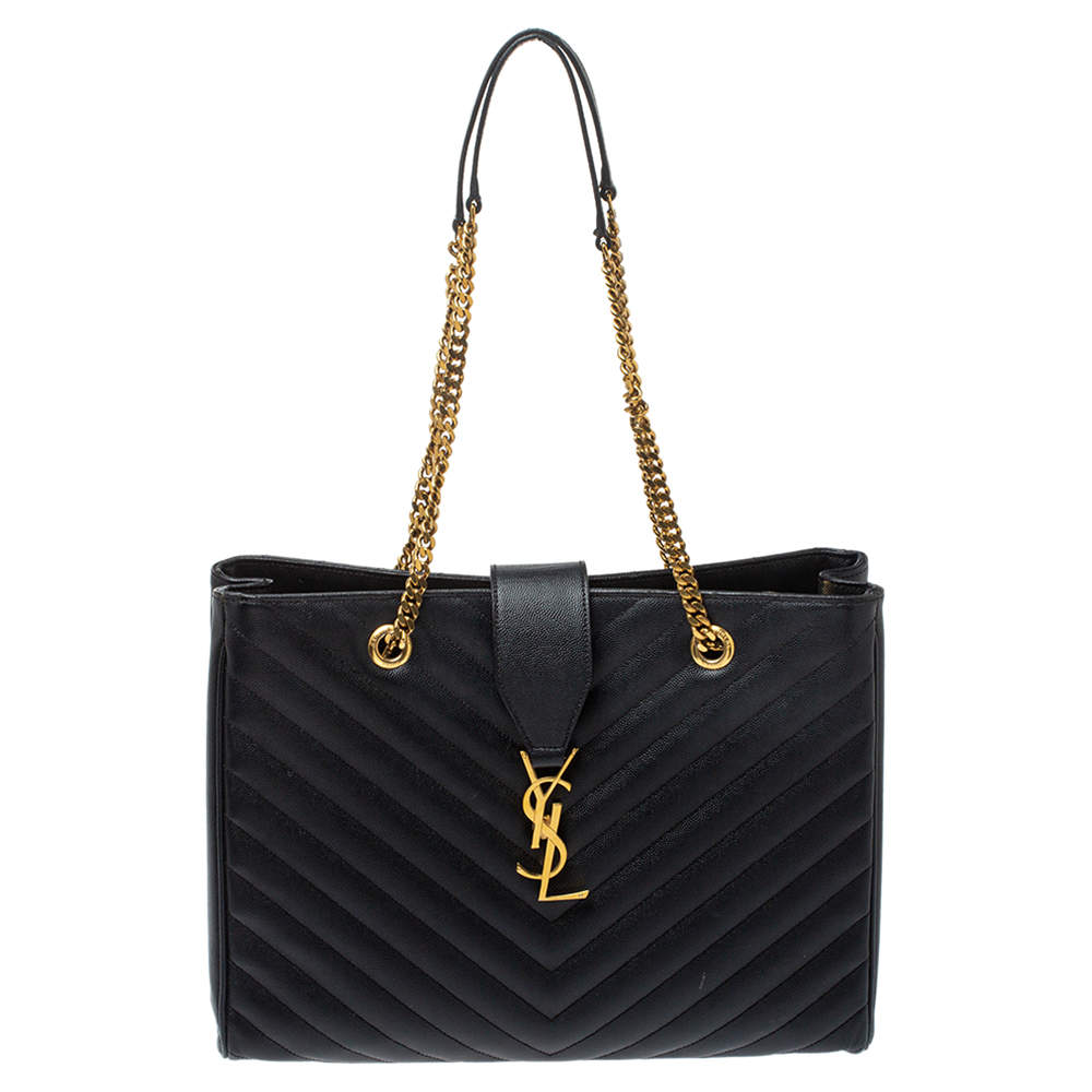 Pre Owned حقيبة يد سان لوران شوبر كاساندريه جلد مبطنة سوداء