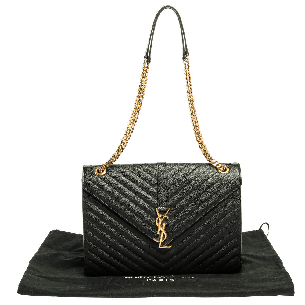 Pre Owned Saint Laurent Black Matelasse Leather Large Cassandre Flap Bag