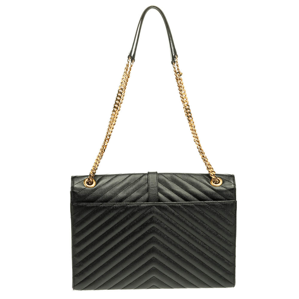 Pre Owned Saint Laurent Black Matelasse Leather Large Cassandre Flap Bag