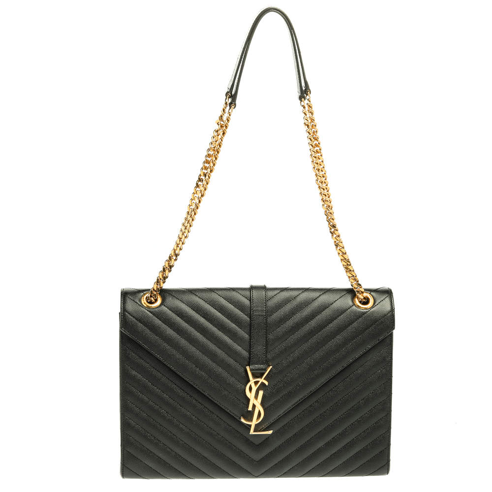 Pre Owned Saint Laurent Black Matelasse Leather Large Cassandre Flap Bag