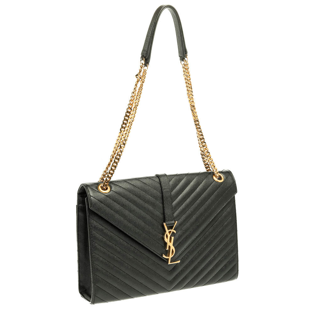 Pre Owned Saint Laurent Black Matelasse Leather Large Cassandre Flap Bag