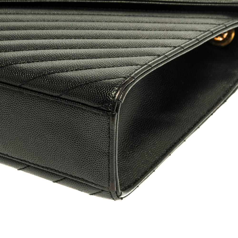 Pre Owned Saint Laurent Black Matelasse Leather Large Cassandre Flap Bag