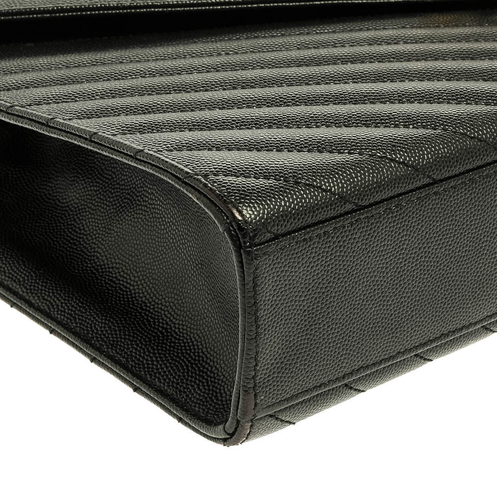 Pre Owned Saint Laurent Black Matelasse Leather Large Cassandre Flap Bag