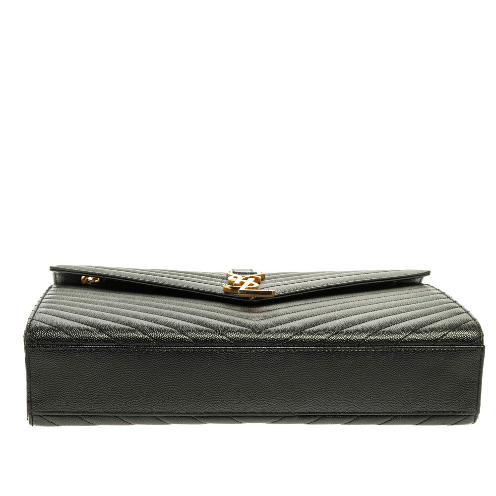 Pre Owned Saint Laurent Black Matelasse Leather Large Cassandre Flap Bag