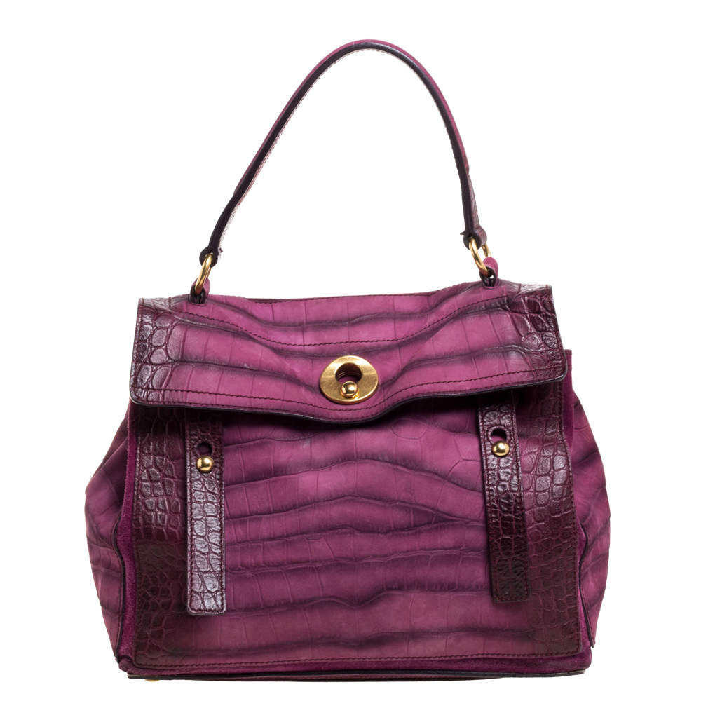 مملوكة مسبقًا حقيبة سان لوران موس تو متوسطة سويدى وجلد نوبوك زخرفة تمساح أرجوانى