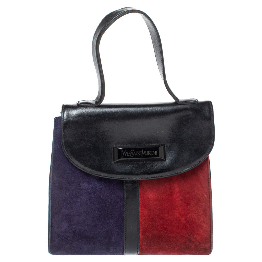 Pre Owned Yves Saint Laurent Tricolor Leather and Suede Vintage Flap Top Handle Bag