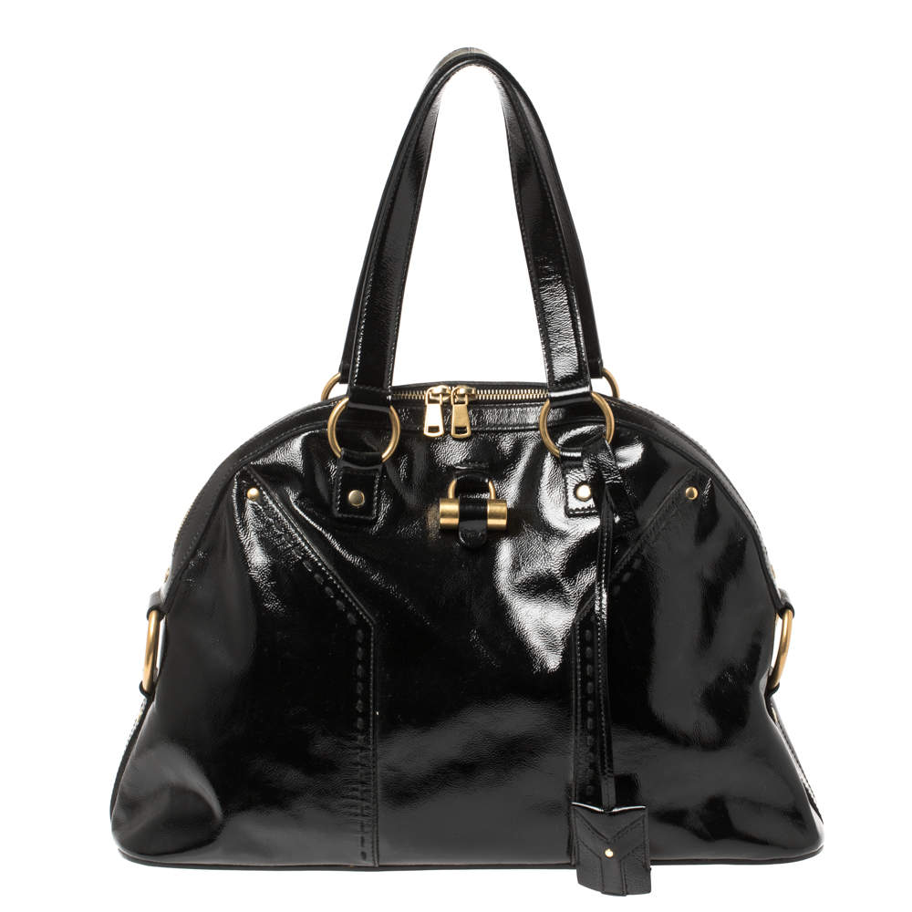 Pre Owned Yves Saint Laurent Black Patent Leather Large Muse Bag