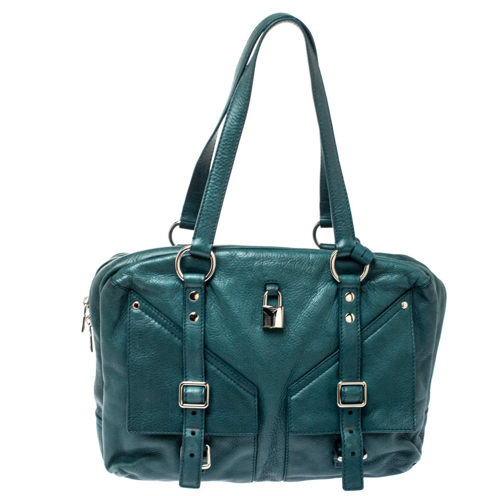 Pre Owned حقيبة سان لوران لوفر جلد خضراء داكنة