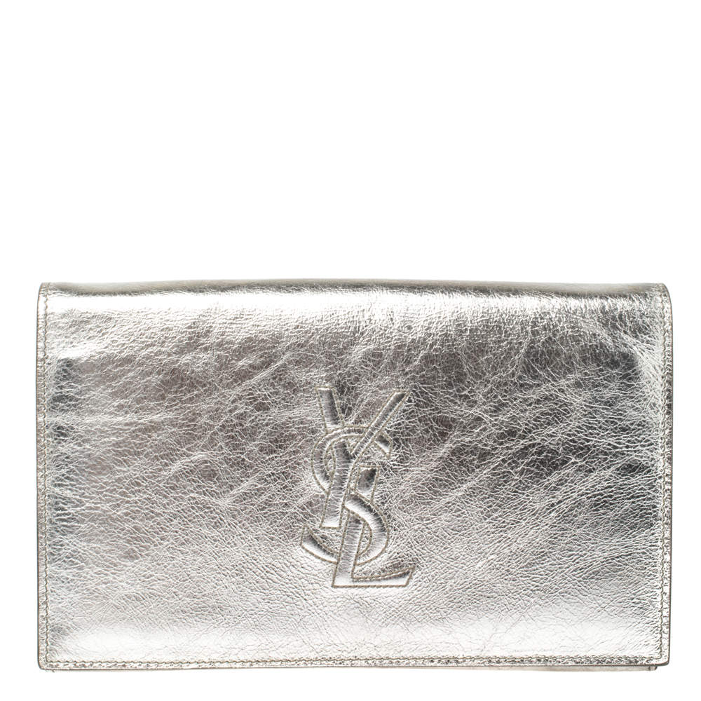 Yves Saint Laurent Metallic Silver Leather Belle De Jour Clutch