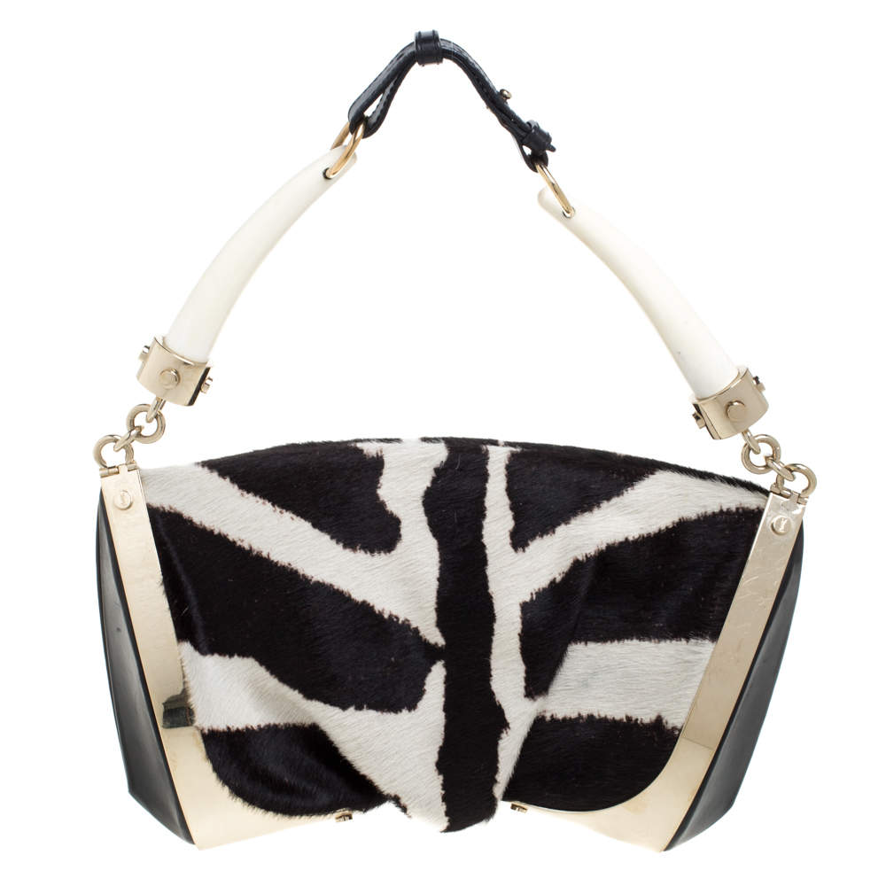 مملوكة مسبقًا حقيبة سان لوران موباسا إطار بوق مزدوج شعر عجل مونوكراميه