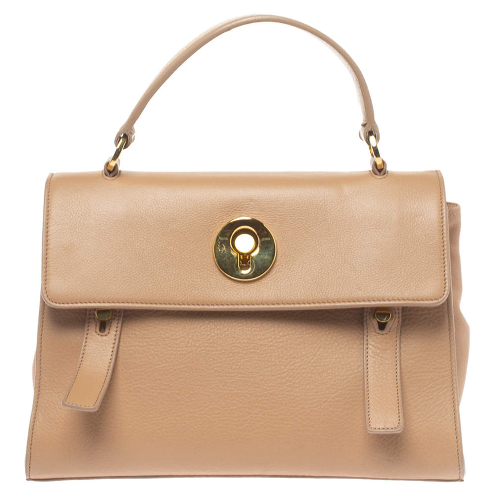 Saint Laurent Beige Leather and Fabric Small Muse Two Bag Saint Laurent