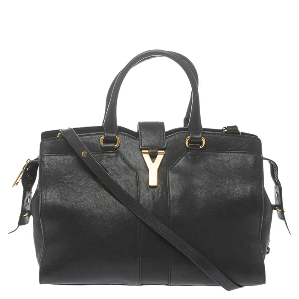 Yves Saint Laurent Black Leather Small Cabas Y-Ligne Tote Yves