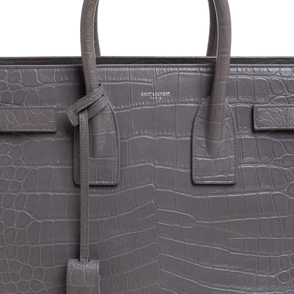 Saint Laurent Grey Croc Embossed Leather Nano Classic Sac De Jour Tote at  1stDibs