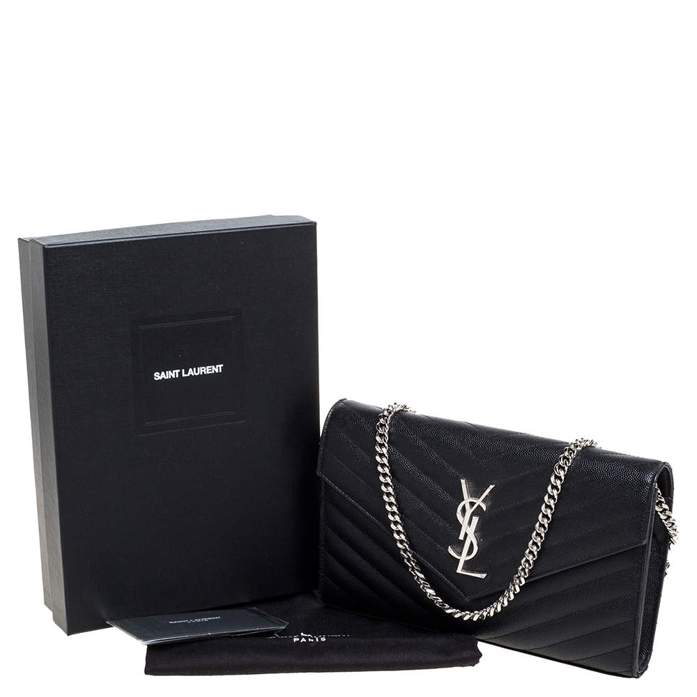 YSL Charcoal Grey Logo Mix Matelassé Leather Envelope Wallet-On-Chain - A  World Of Goods For You, LLC