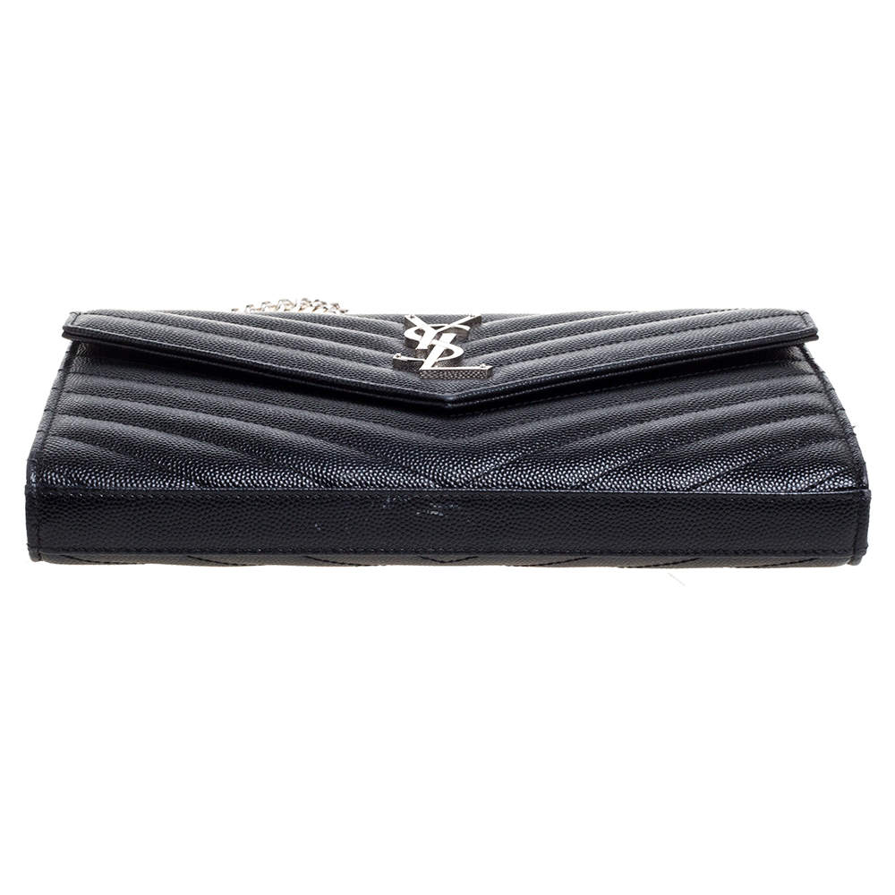 YSL Charcoal Grey Logo Mix Matelassé Leather Envelope Wallet-On-Chain - A  World Of Goods For You, LLC