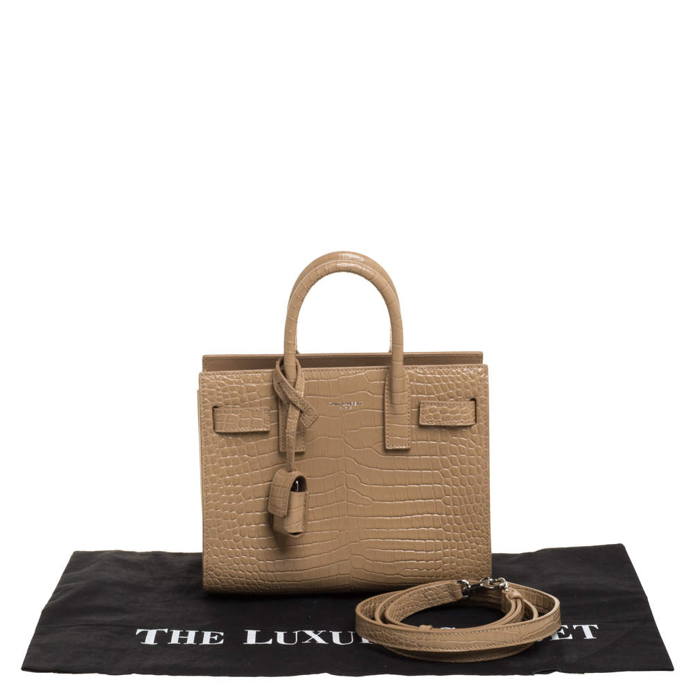 YSL Beige Croc Embossed Sac De Jour Nano Bag – The Closet