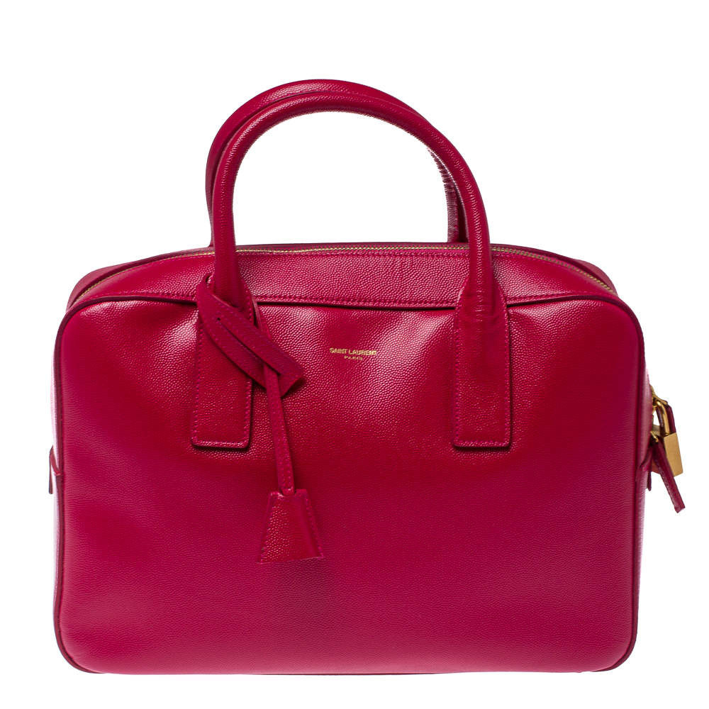 Saint Laurent Magenta Grained Leather Museum Briefcase