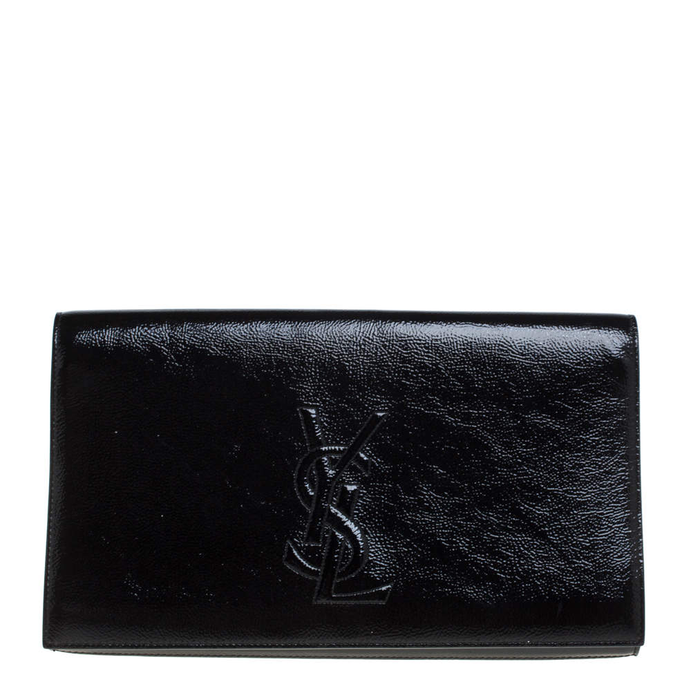 Yves Saint Laurent Black Patent Leather Belle De Jour Flap Clutch