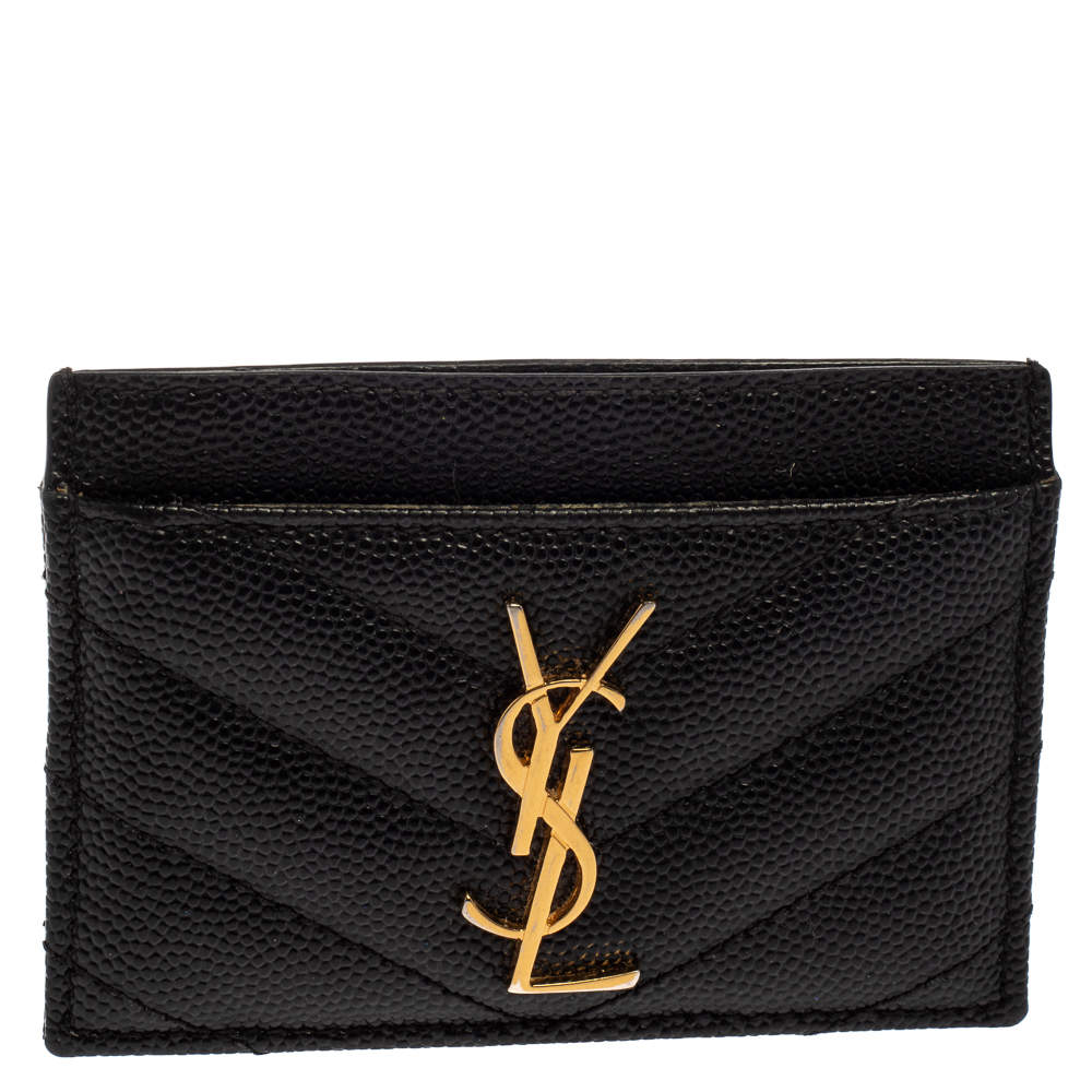 Saint Laurent Black Matelasse Leather Monogram Card Holder