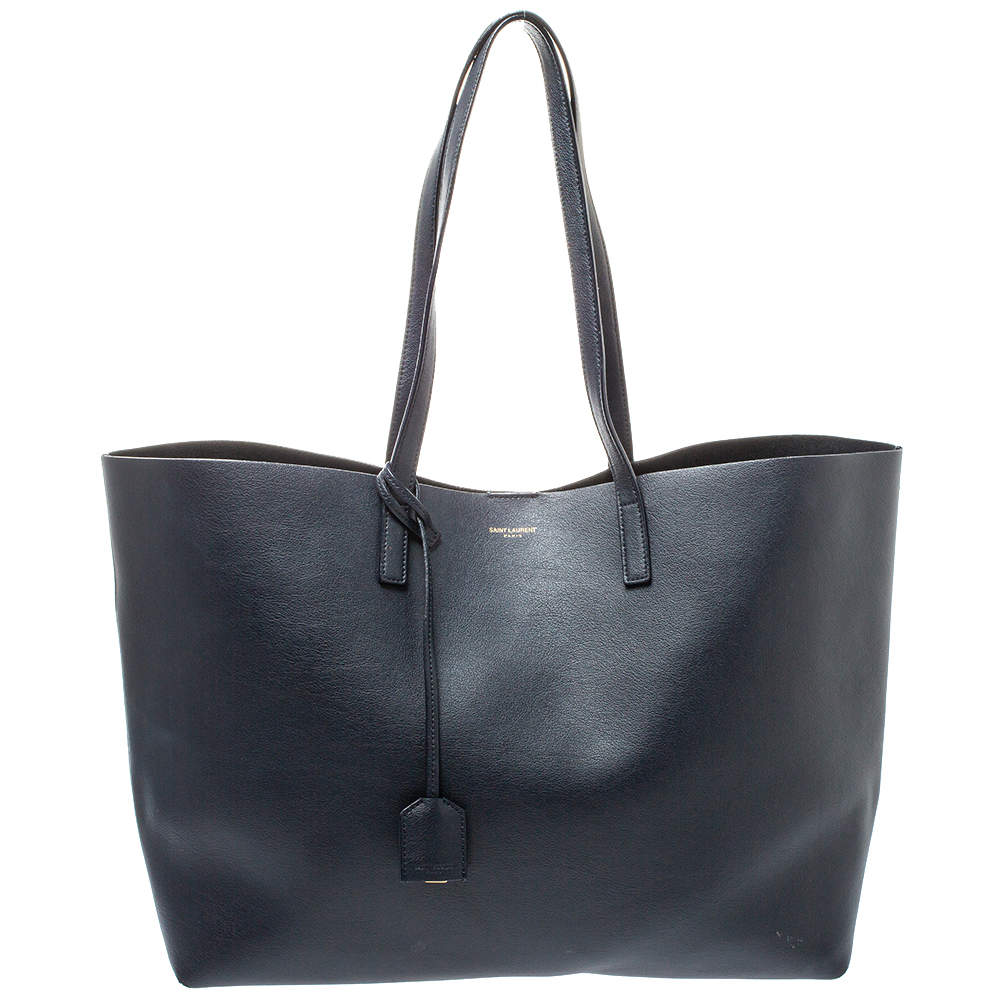 Pre Owned Saint Laurent Midnight Blue Leather E/W Shopper Tote