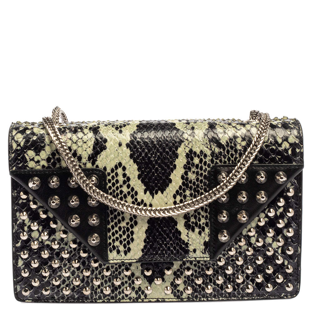 مملوكة مسبقًا Saint Laurent Black/Green Python and Leather Betty Flap Shoulder Bag