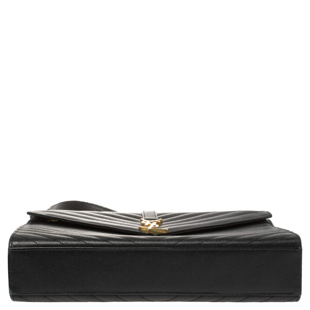 Pre Owned Saint Laurent Black Chevron Leather Large Cassandre Flap Bag