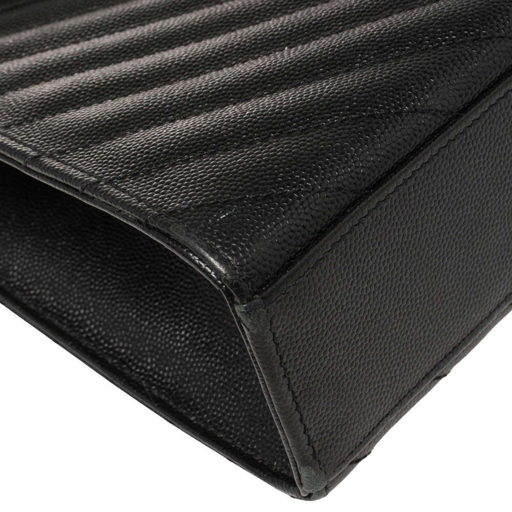 Pre Owned Saint Laurent Black Chevron Leather Large Cassandre Flap Bag