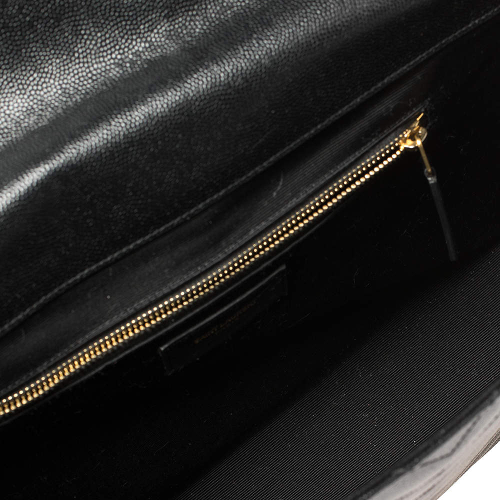 Pre Owned Saint Laurent Black Chevron Leather Large Cassandre Flap Bag