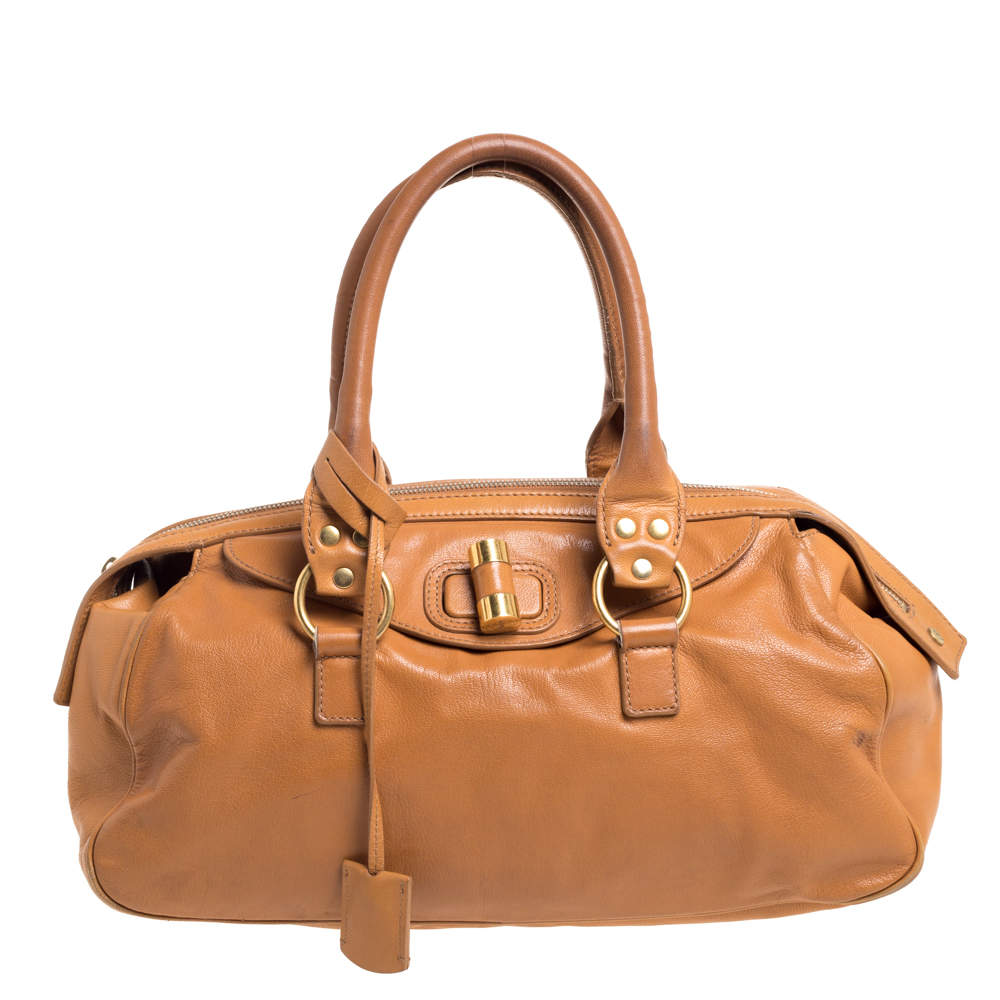 Pre Owned Yves Saint Laurent Caramel Brown Leather Muse Bowler Bag