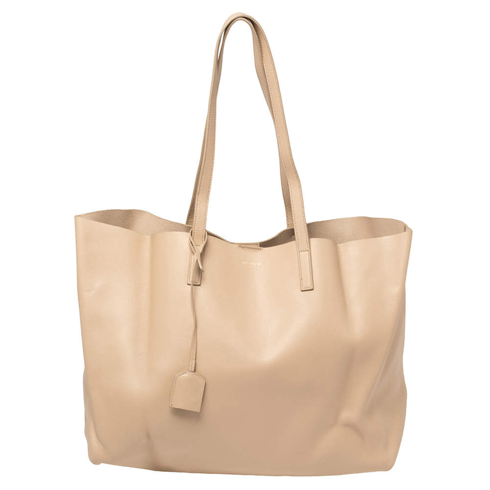 مملوكة مسبقًا Saint Laurent Beige Leather E/W Shopper Tote