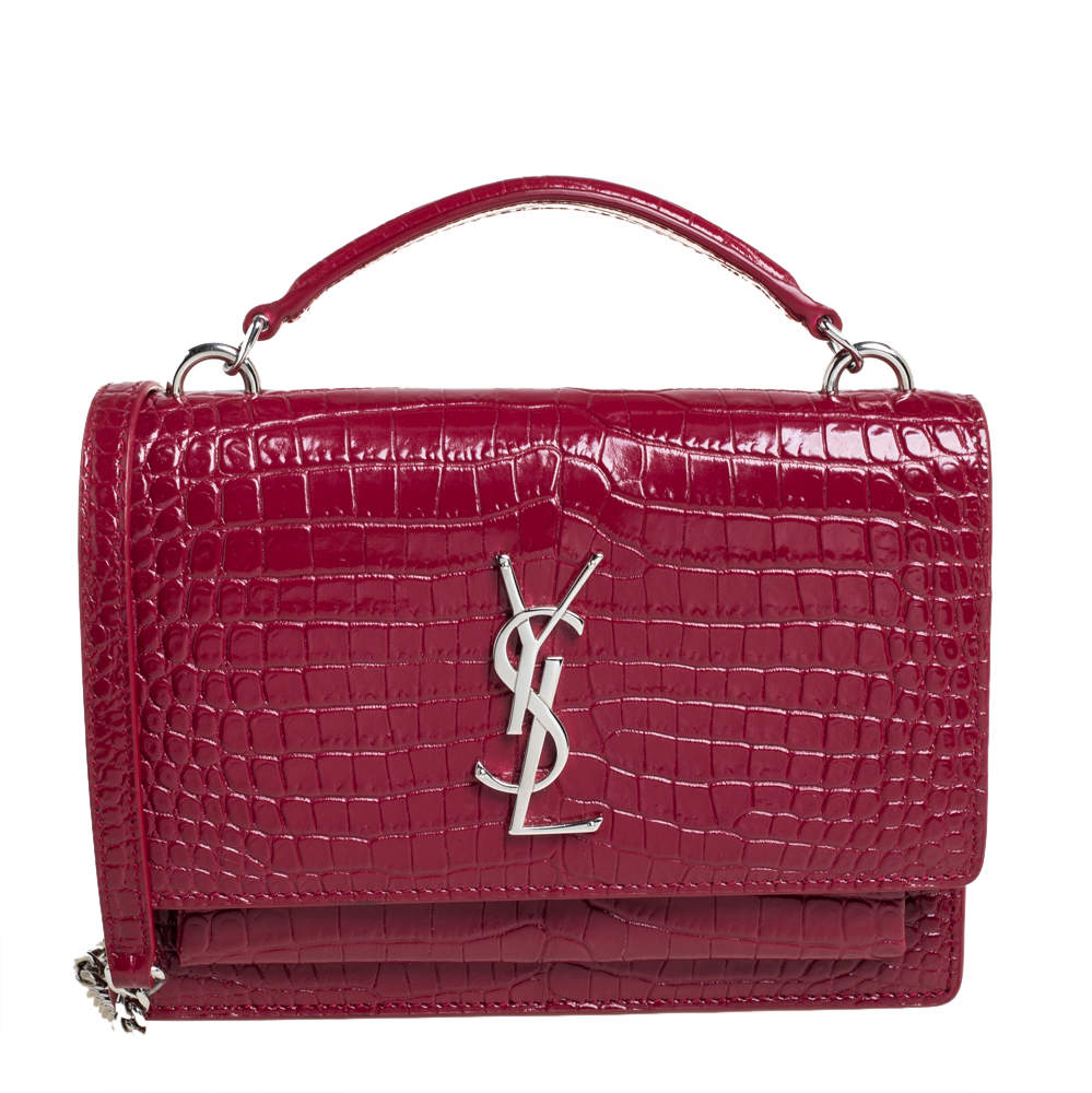 Saint Laurent Red Croc Leather Sunset Crossbody Bag