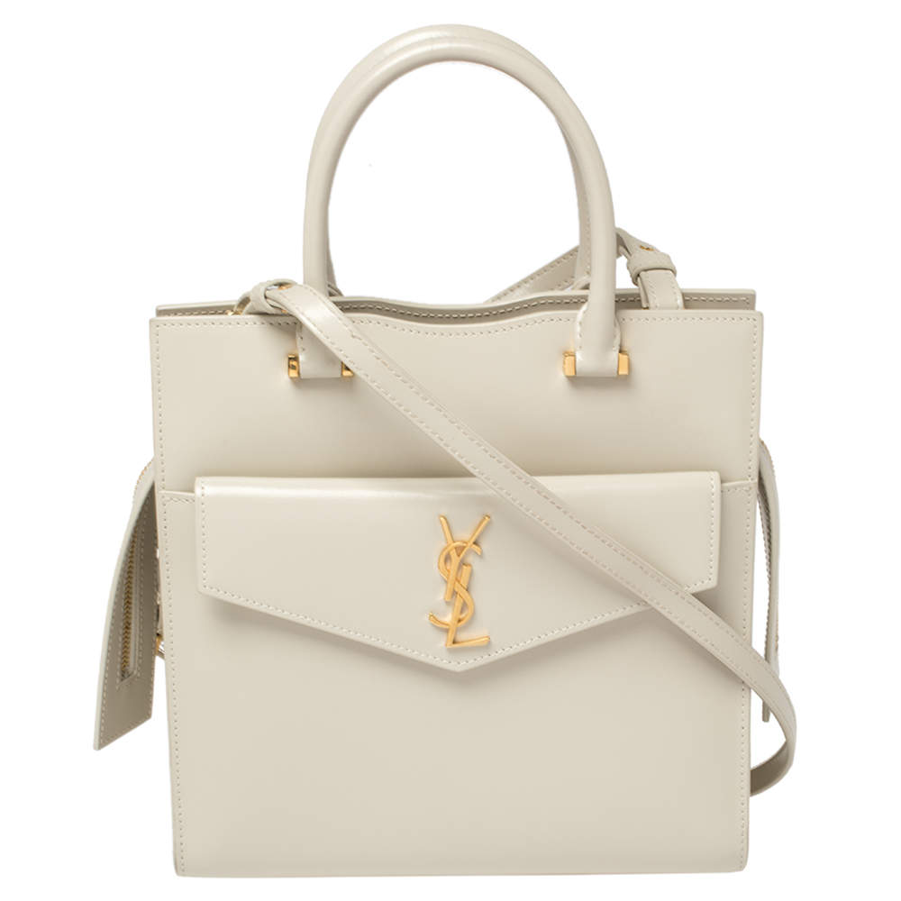 Saint Laurent Pearl White Leather Small Uptown Tote