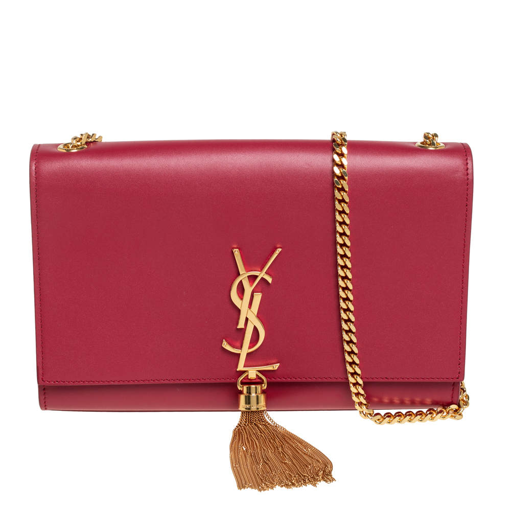 Pre Owned Saint Laurent Red Leather Medium Kate Tassel Shoulder Bag