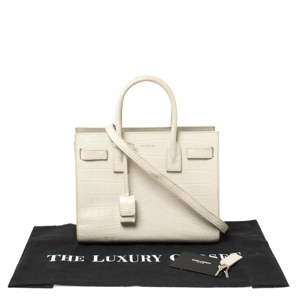 Saint Laurent White Croc Embossed Leather Baby Classic Sac De Jour Tote at  1stDibs