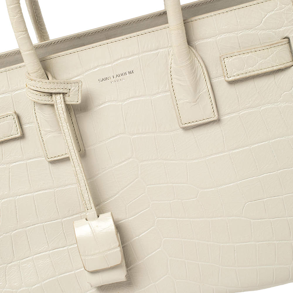 Saint Laurent White Croc Embossed Leather Baby Classic Sac De Jour Tote at  1stDibs