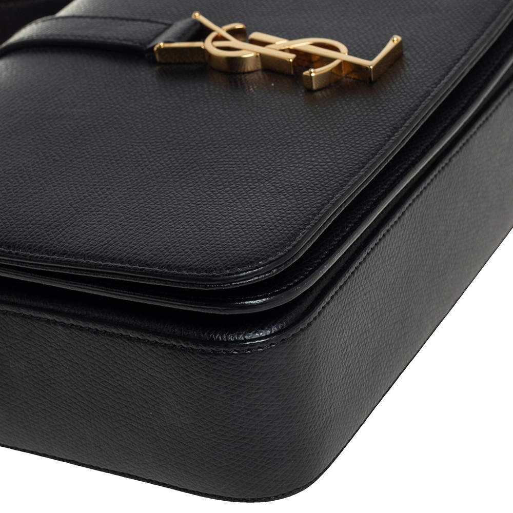 Pre Owned Saint Laurent Black Leather Medium Monogram Universite Shoulder Bag